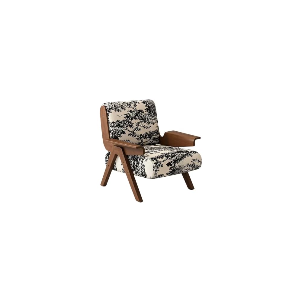 Mid-Century Arm Sofa Chair Striped Accent Chairs Inclined Ergonomic Reading Chair Wood French Wingback Chairs Removable Upholstered Backrestchair for Living Room Bedroom Balcony Study Hotel Cafe