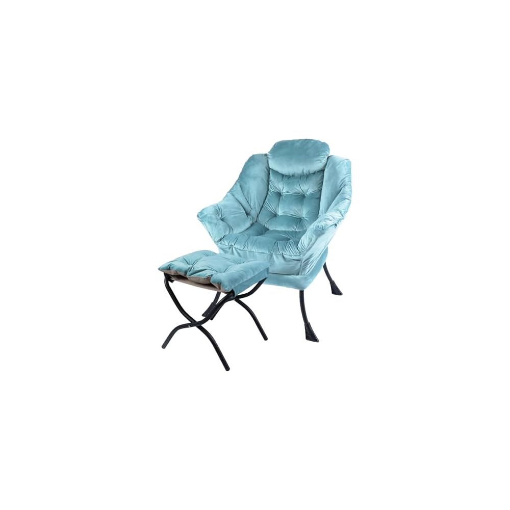 Kokel Lazy Chair with Folding Ottoman,Living Room Chairs, Accent Contemporary Lounge Chair, Single Steel Frame Leisure Sofa Chair with Armrests and A Side Pocket (Blue)
