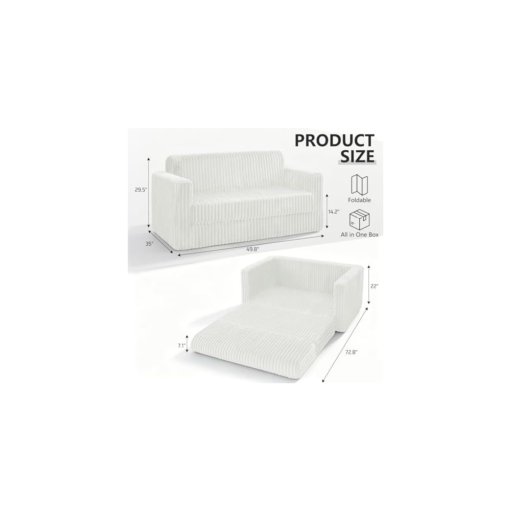 HABUTWAY 49.8" Loveseat Boneless Couch, 4-in-1 Convertible Sofa Bed, Plush Fur Folding Futon Sofa Bed Couches Without Pillow for Living Room, High-Density Foam Support, No Assembly Required, Beige