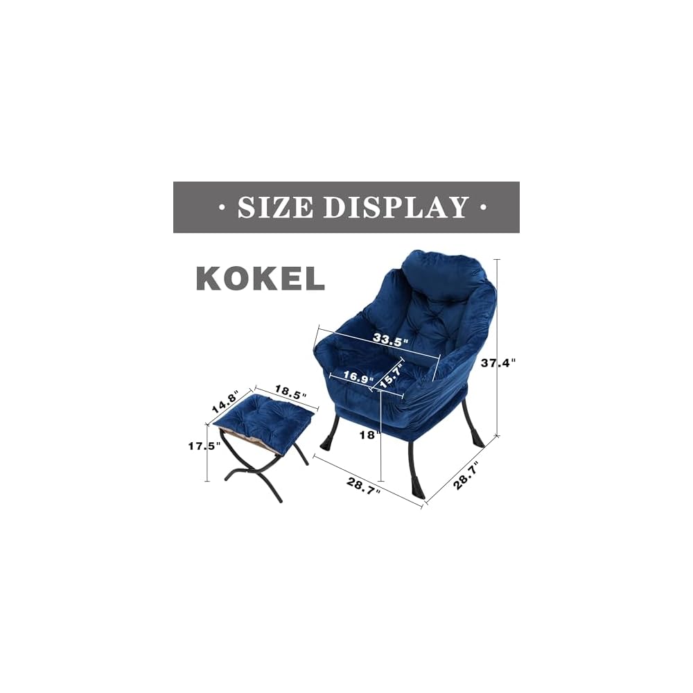 Kokel Lazy Chair with Folding Ottoman,Living Room Chairs, Accent Contemporary Lounge Chair, Single Steel Frame Leisure Sofa Chair with Armrests and A Side Pocket (Blue)