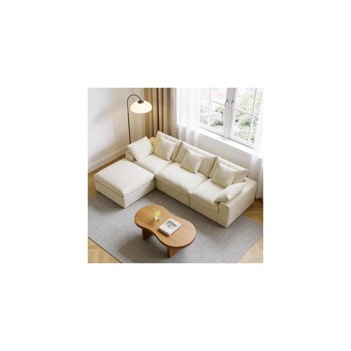 120" Modular Cloud Couch, 3-Seater Boneless Sectional Sofa W/Ottoman