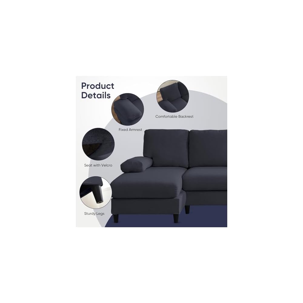 ijuicy U Shaped Sofa Couch with Double Chaises, 114" Sectional Sofa with Sleepable Armrest, 4 Seat Couch with Chaises, Sectional Couches for Living Room, Apartment (Linen, Dark Grey)