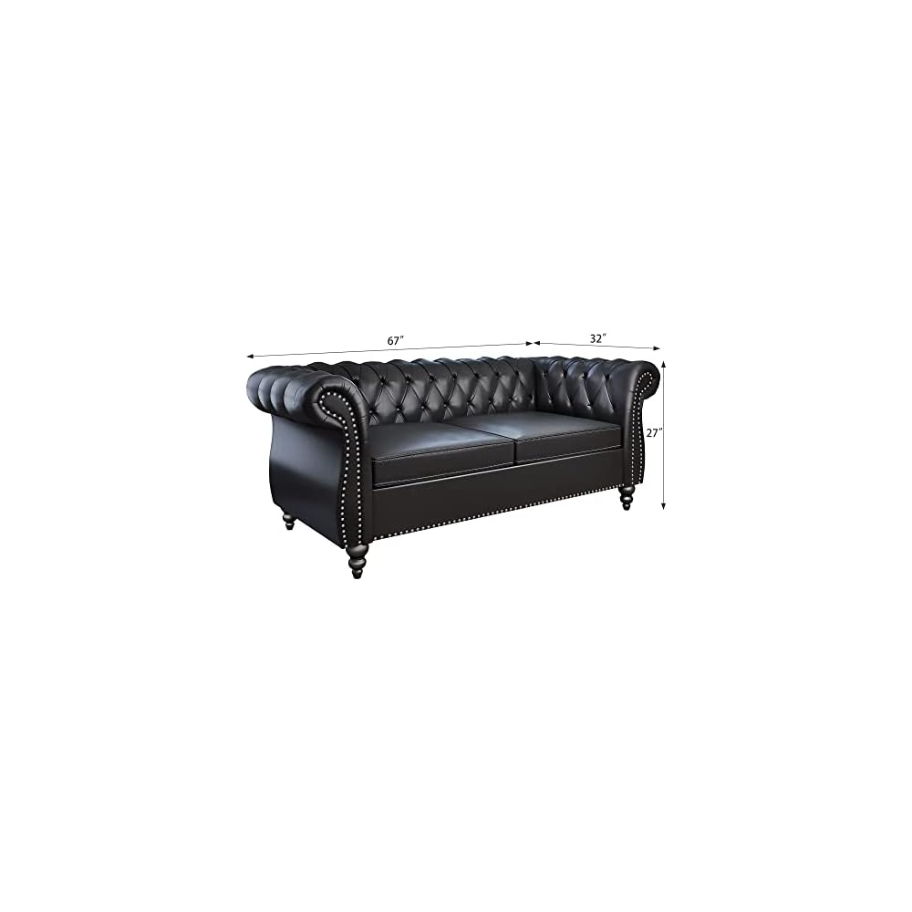 AVZEAR 2-Piece Living Room Sectional Sofa Set, Upholstered Sofa Modern Sofa Couches Set Style Button Tufted, PU Chesterfield Sofa for Living Room Apartment, 2+3 Seat PU Black