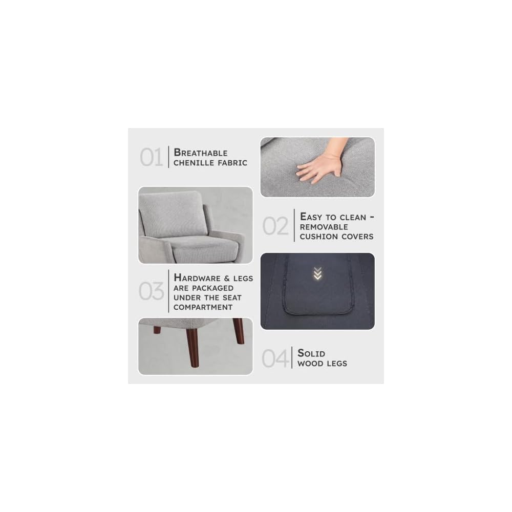 Lexicon Modern Wingback Accent Chair, Chenille Fabric Upholstered Lounge Reading Arm Chair, Solid Wood Legs for Living Room, Bedroom, Supportive Padded Pocket Coil Seat, Easy Assembly, Gray