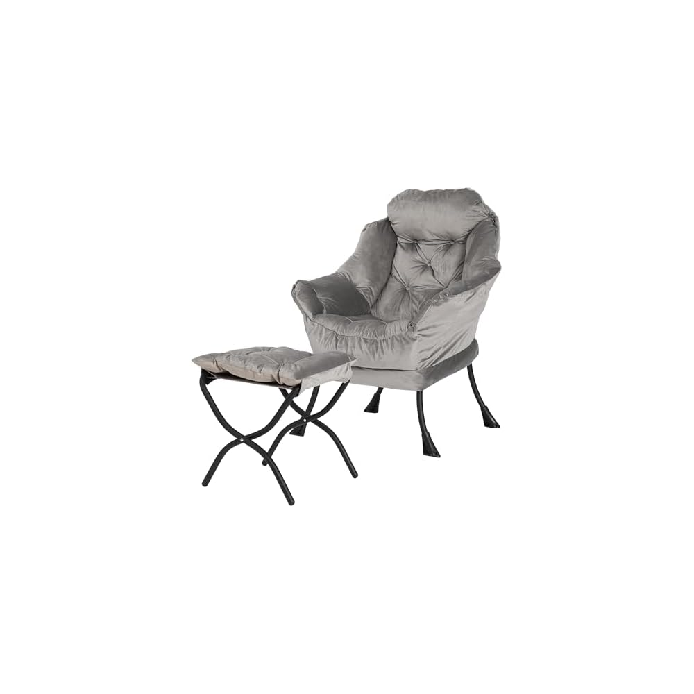 Kokel Lazy Chair with Folding Ottoman,Living Room Chairs, Accent Contemporary Lounge Chair, Single Steel Frame Leisure Sofa Chair with Armrests and A Side Pocket (Blue)