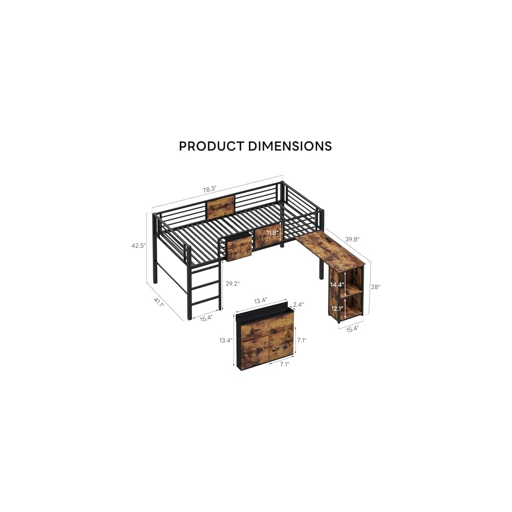 LIKIMIO Low Loft Bed Twin Size with Desk & 25 Heavy-Duty Steel Slats