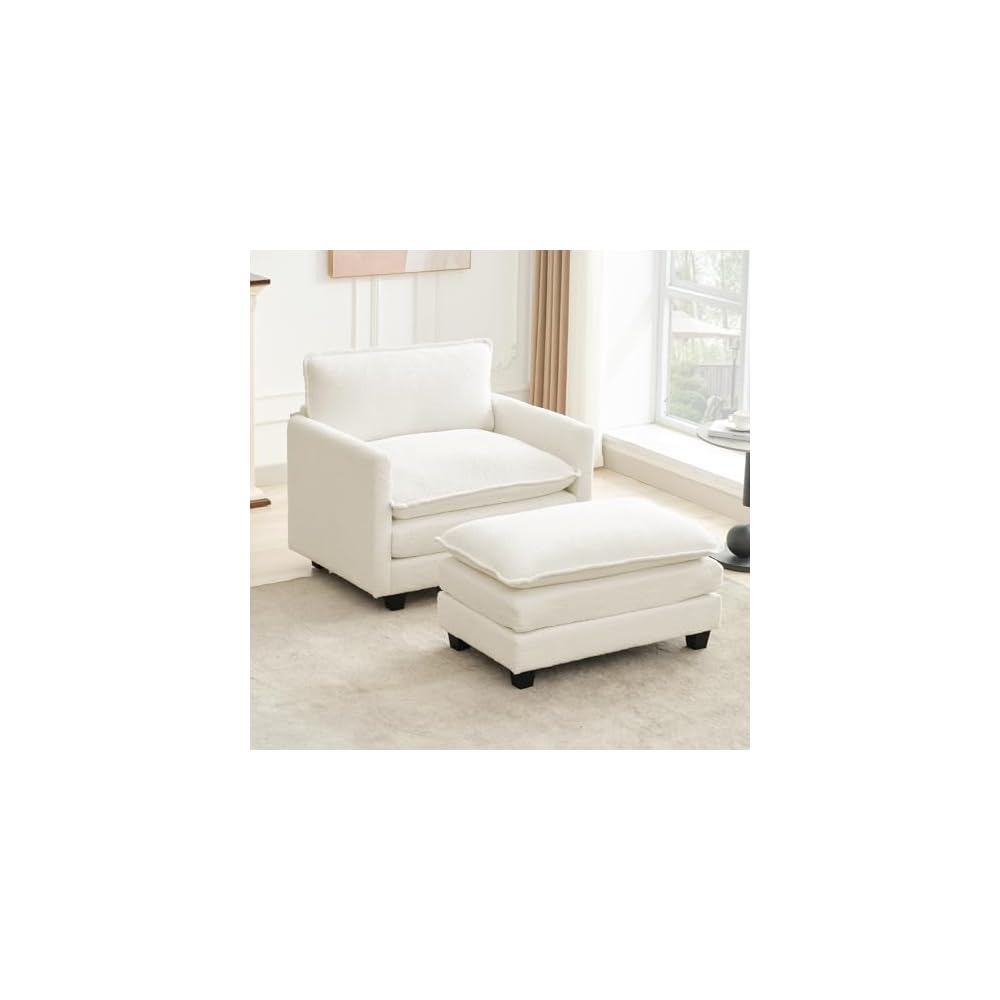 ROWHY Convertible Sectional Couch with Ottoman, Single Armchair with armrests, Modern Living Room Furniture Set, Small Couches for Small Spaces, for Living Room, Chenille, Beige