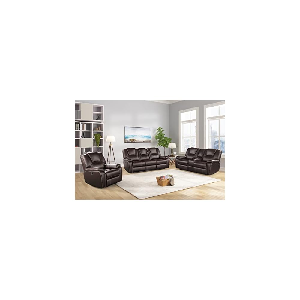 3 Pieces Living Room Furniture,Sofa+Loveseat+Chair,Reclining Couch for Home/Office,Brown
