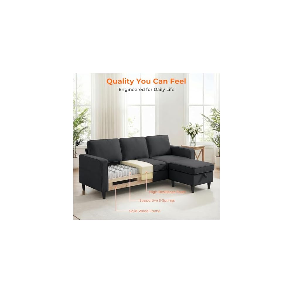 CECER 2 Piece Sofa Sets with Storage Ottoman for Living Room-Dark Grey