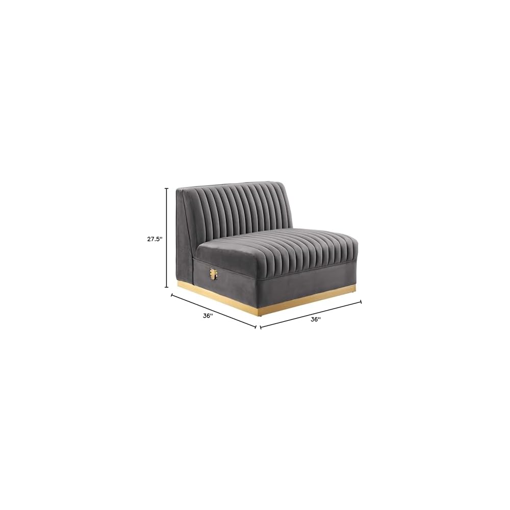 Modway Sanguine Velvet and Stainless Steel Armless Chair in Gray