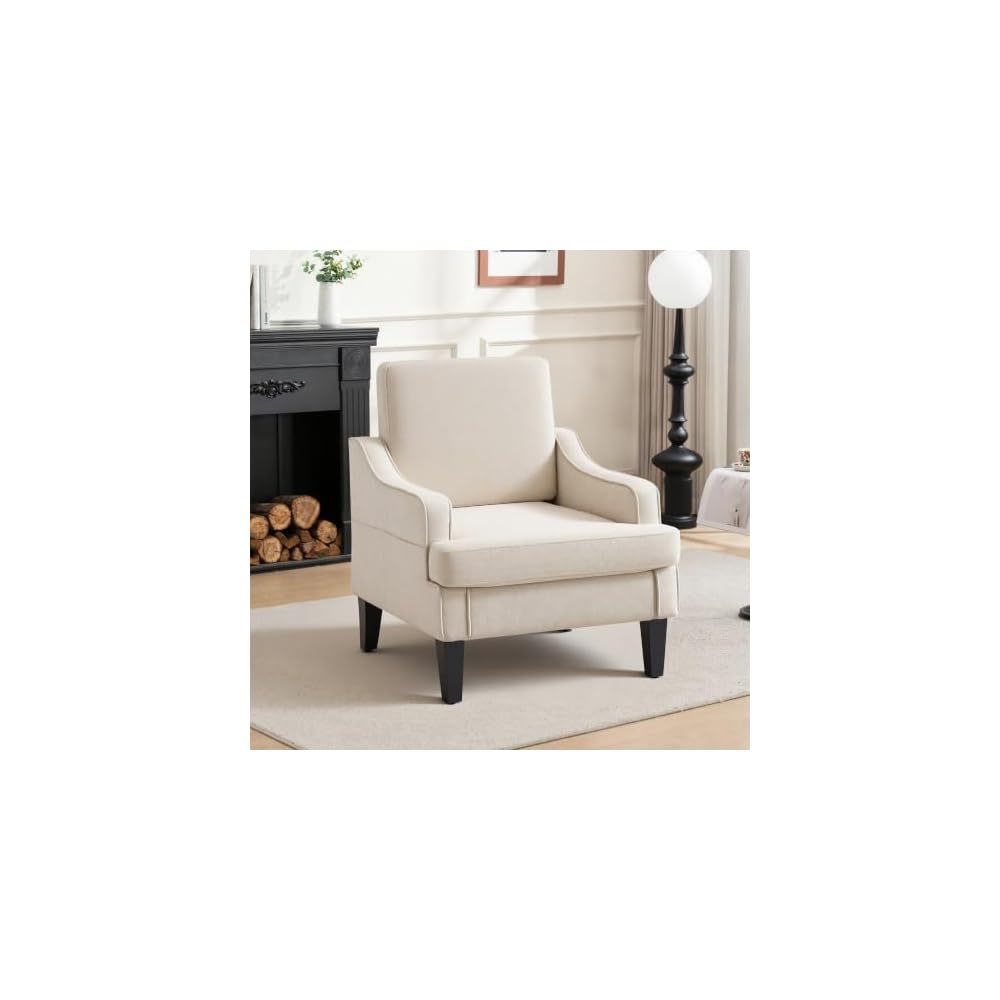 Mid-Century Accent Chair, Comfy Arm Chair Upholstered Living Room Chair for Bedroom, Fabric Reading Chair with Wood Legs for Apartment, Waiting Room, Vanity Room (Darkgray)