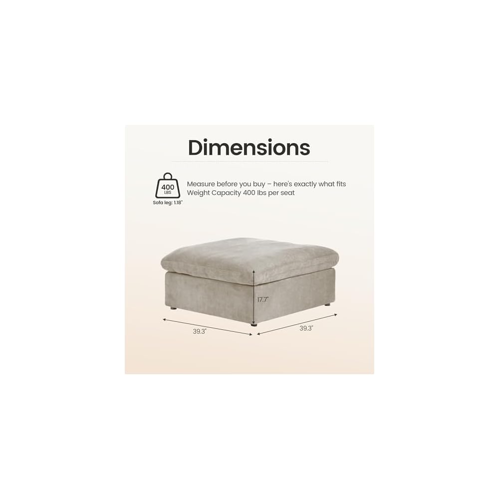 Lazur Modular Ottomans Sofa, Chenille Cloud Couch for Living Room, Deep Seat Ottomans, Khaki, Easy Assembly