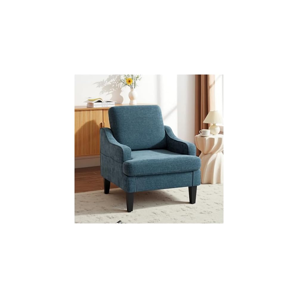 Mid-Century Accent Chair, Comfy Arm Chair Upholstered Living Room Chair for Bedroom, Fabric Reading Chair with Wood Legs for Apartment, Waiting Room, Vanity Room (Darkgray)