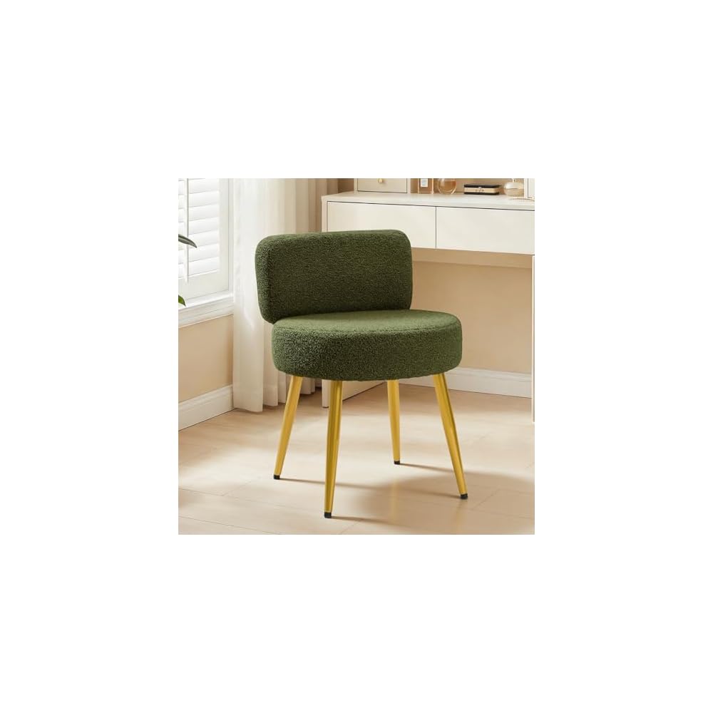 Warmiehomy Cute Vanity Chair with Back - Girls Fluffy Makeup Chair for Vanity - Small Cozy Desk Chair No Wheels for Bedroom Home Office Living Room (Green)