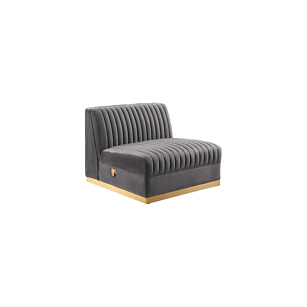 Modway Sanguine Velvet and Stainless Steel Armless Chair in Gray