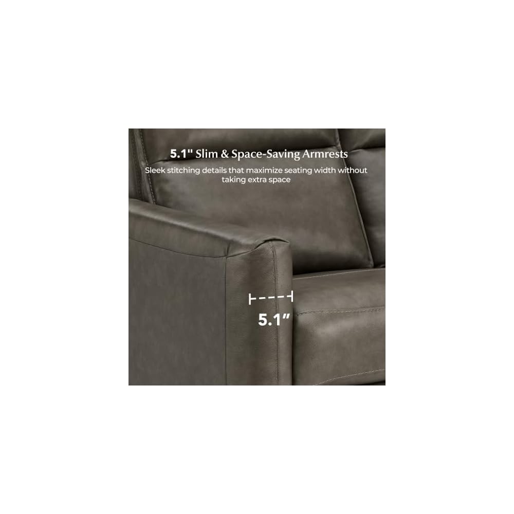 CHITA Genuine Leather Couch, 3-seat 2 Power Recliner Sofa, Dark Gray