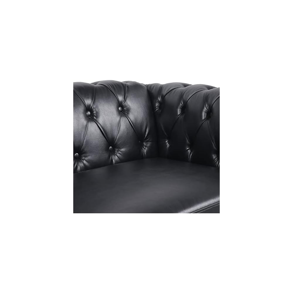 AVZEAR 2-Piece Living Room Sectional Sofa Set, Upholstered Sofa Modern Sofa Couches Set Style Button Tufted, PU Chesterfield Sofa for Living Room Apartment, 2+3 Seat PU Black
