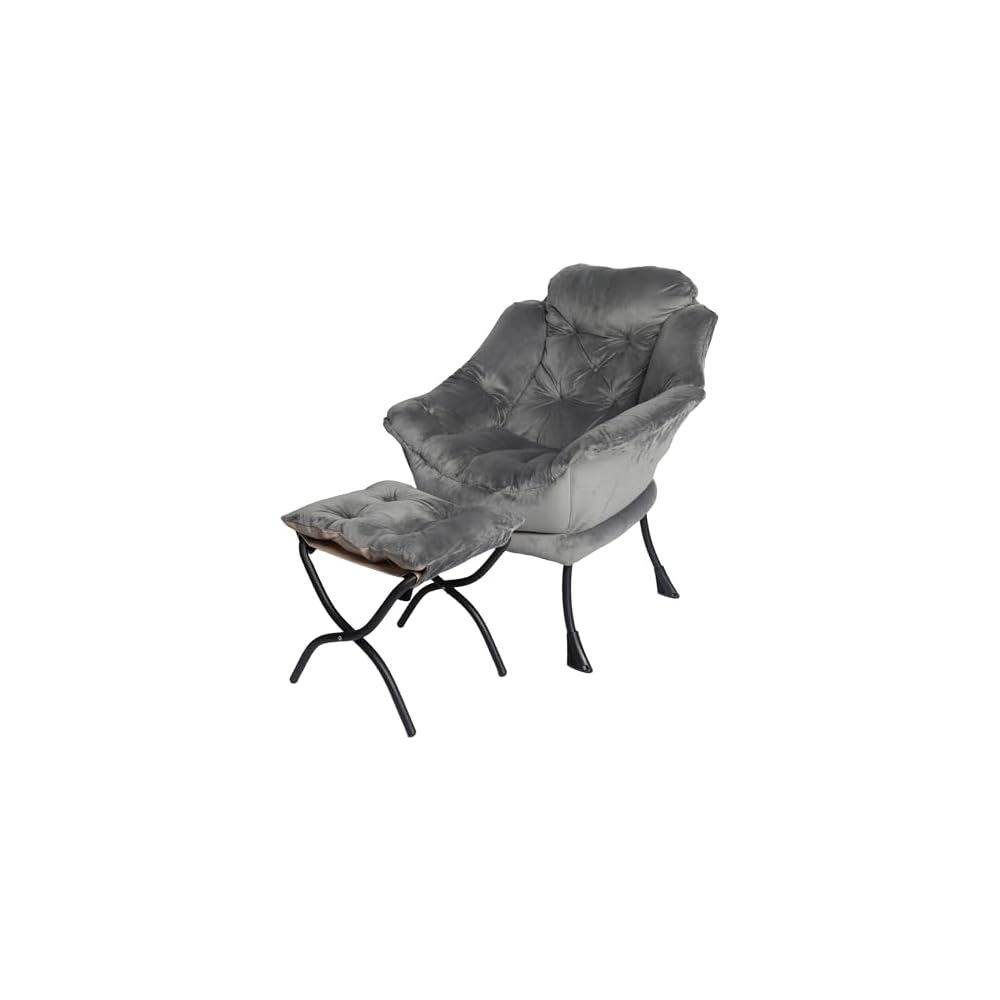 Kokel Lazy Chair with Folding Ottoman,Living Room Chairs, Accent Contemporary Lounge Chair, Single Steel Frame Leisure Sofa Chair with Armrests and A Side Pocket (Blue)
