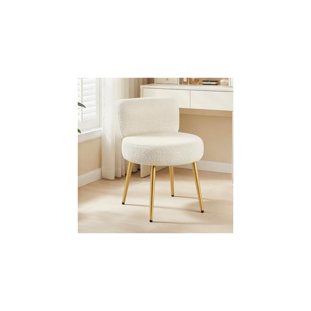 Warmiehomy Cute Vanity Chair with Back - Girls Fluffy Makeup Chair for Vanity - Small Cozy Desk Chair No Wheels for Bedroom Home Office Living Room (Green)