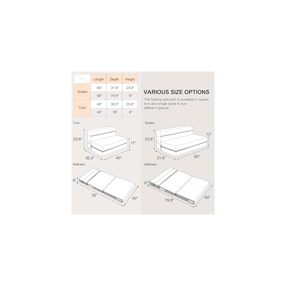 ARTPLAN Foldable Sleeper Sofa Pillow Convertible Guest Mattress,Light Gray