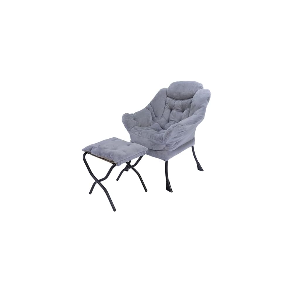 Kokel Lazy Chair with Folding Ottoman,Living Room Chairs, Accent Contemporary Lounge Chair, Single Steel Frame Leisure Sofa Chair with Armrests and A Side Pocket (Blue)
