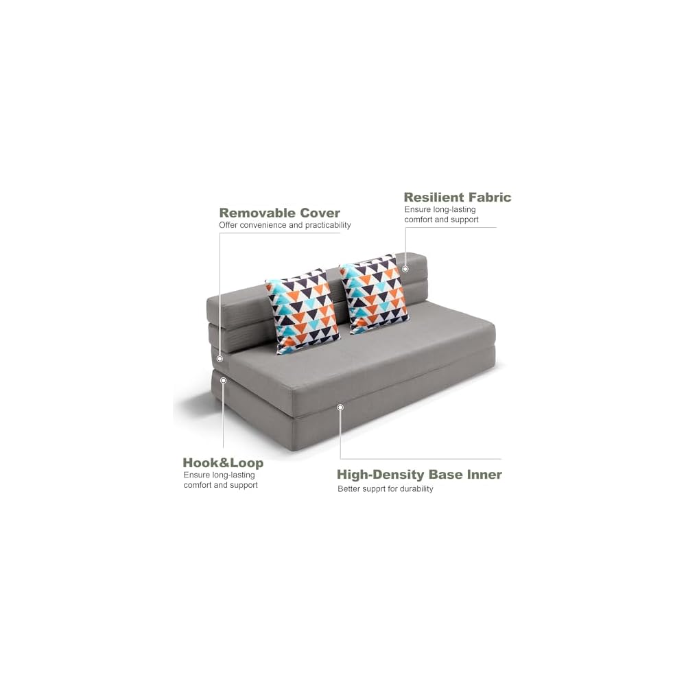 ARTPLAN Foldable Sleeper Sofa Pillow Convertible Guest Mattress,Light Gray