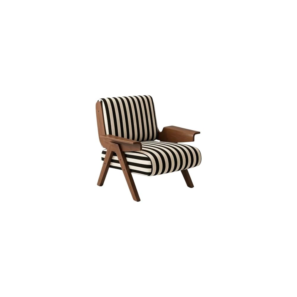 Mid-Century Arm Sofa Chair Striped Accent Chairs Inclined Ergonomic Reading Chair Wood French Wingback Chairs Removable Upholstered Backrestchair for Living Room Bedroom Balcony Study Hotel Cafe
