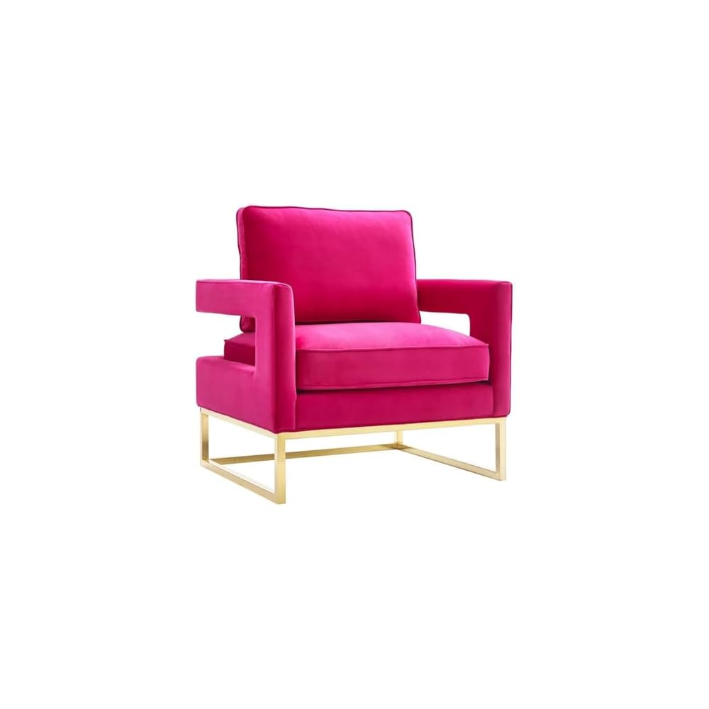 TOV Furniture The Avery Collection Modern Style Living Room Den Leather Upholstered Armchair with Gold Legs, Maroon