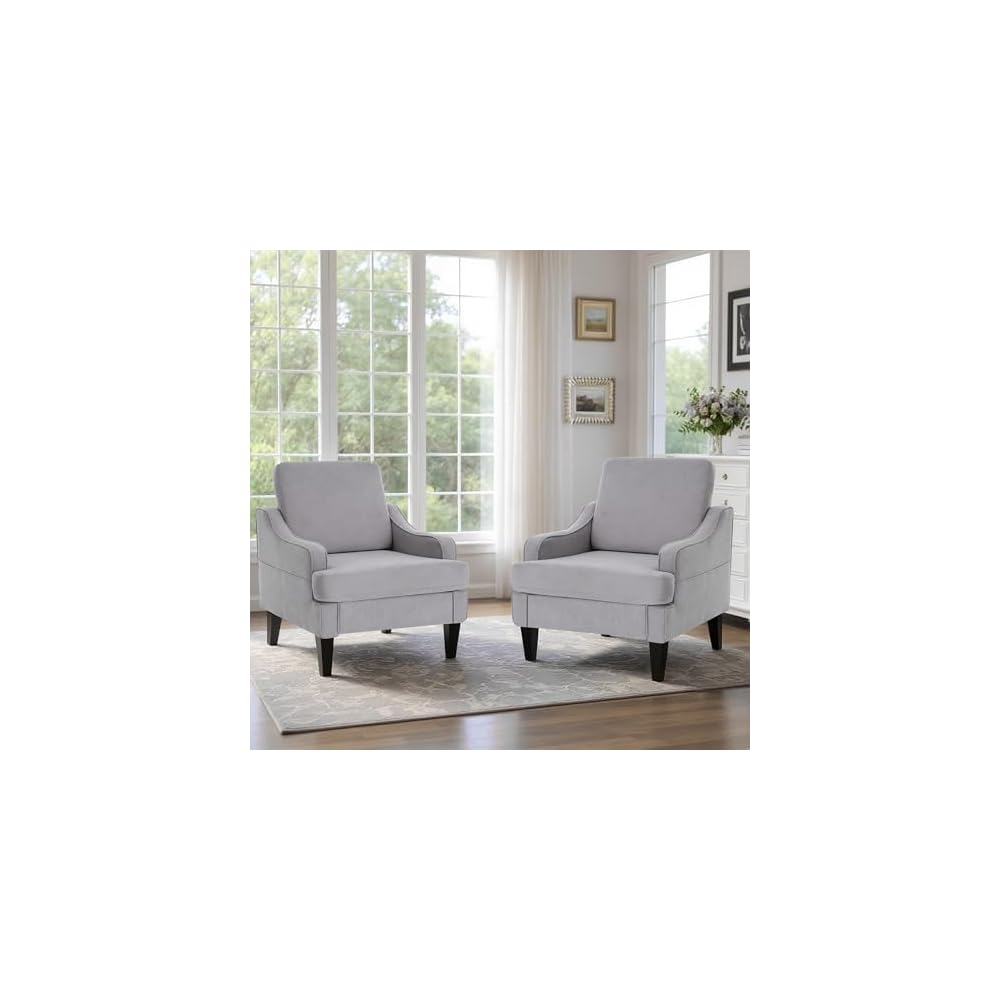 Mid-Century Accent Chair, Comfy Arm Chair Upholstered Living Room Chair for Bedroom, Fabric Reading Chair with Wood Legs for Apartment, Waiting Room, Vanity Room (Darkgray)