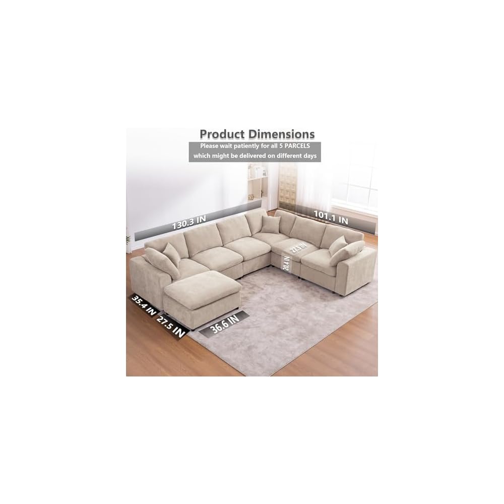 Oversized Modular Sectional Sofa, 7 Seater Cloud Couch with Ottoman