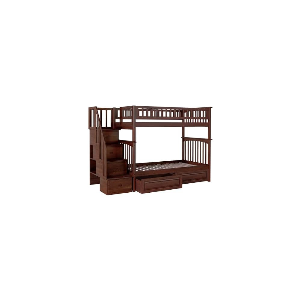 AFI, Columbia Staircase Bunk Bed Twin Over Twin & Raised Panel Bed Drawers, Walnut