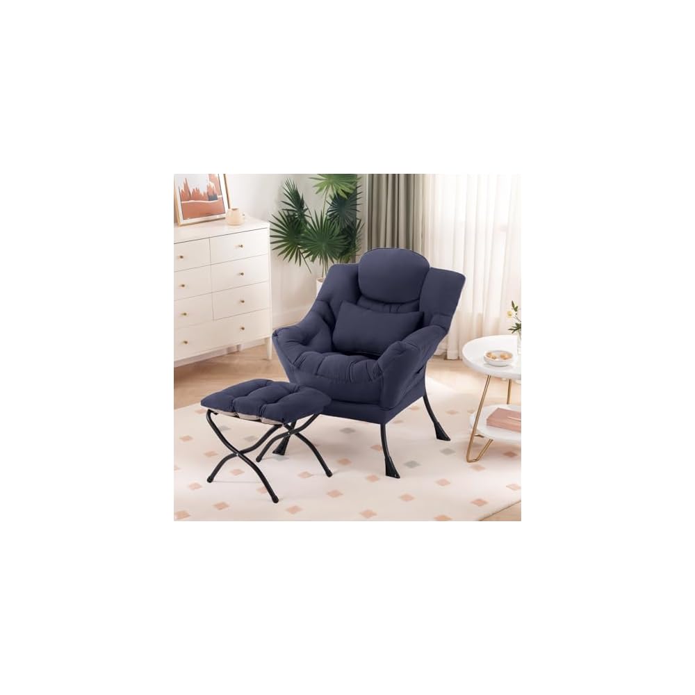 Furlide Lazy Chair with Ottoman, Comfy Reading Chair with Pillow， Khaki
