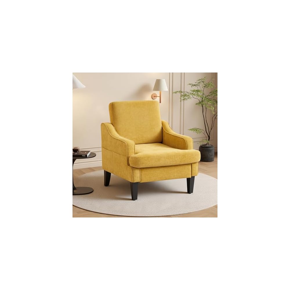 Mid-Century Accent Chair, Comfy Arm Chair Upholstered Living Room Chair for Bedroom, Fabric Reading Chair with Wood Legs for Apartment, Waiting Room, Vanity Room (Darkgray)