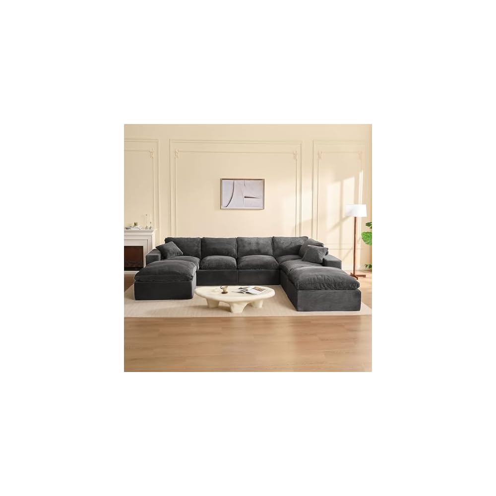 Afuson 137.8” Sectional Couches for Living Room, Set of Cloud Couch, Modular Sectional Sofa, Convertible Sofas Bed, Deep Seat Sofa, Sleeper Sofa Full Size, Corduroy, Gray