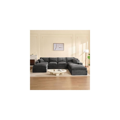 Afuson 137.8” Sectional Couches for Living Room, Set of Cloud Couch, Modular Sectional Sofa, Convertible Sofas Bed, Deep Seat Sofa, Sleeper Sofa Full Size, Corduroy, Gray