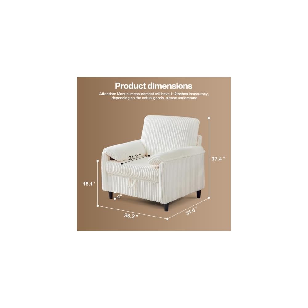 Modern Storage Accent Chair, Single Sofa Armchair with Storage, Cream