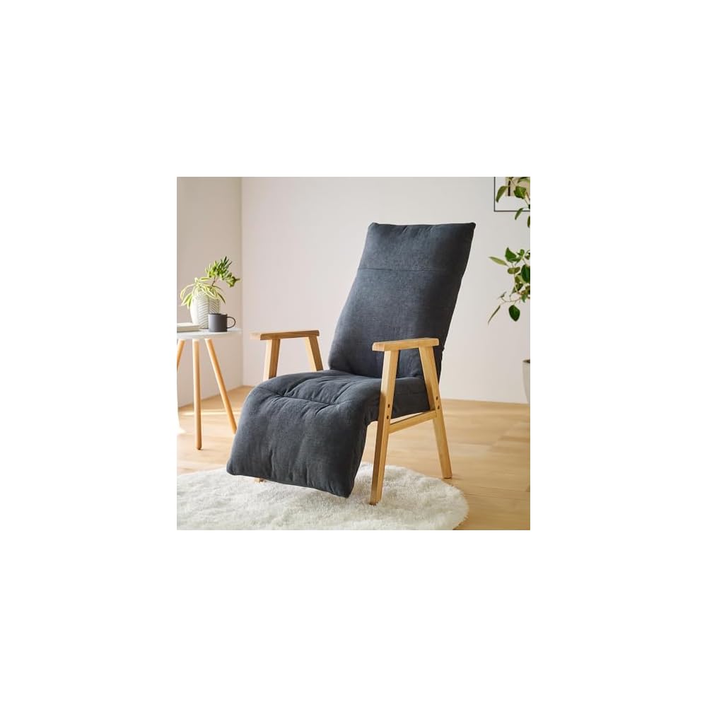 Iris Ohyama FACN-RHB Reclining Wood Arm Chair, Dark Gray