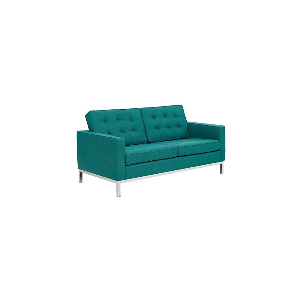 Modway Loft Upholstered Fabric Mid-Century Modern Loveseat In Azure