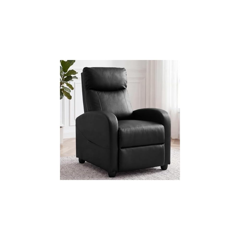 Recliner Chair, Recliner Sofa PU Leather for Adults, Recliners Home Theater Seating with Lumbar Support, Reclining Sofa Chair for Living Room, Black