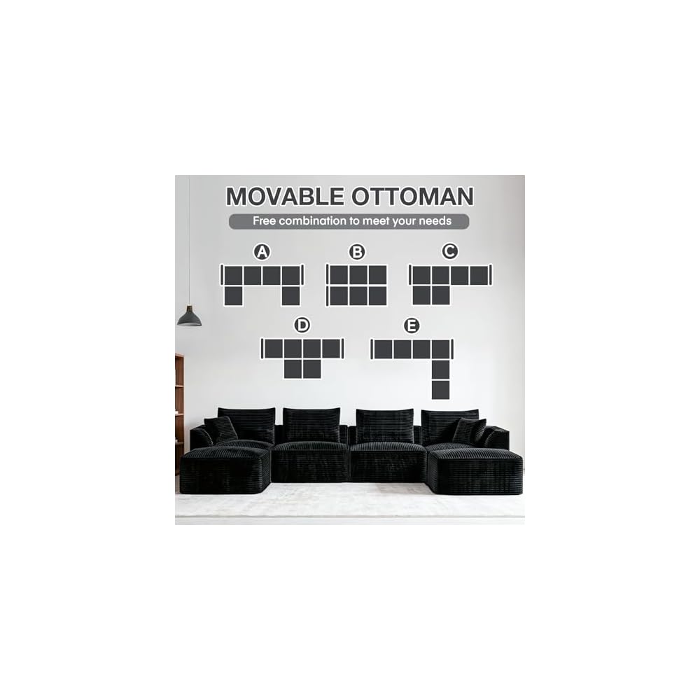 130" Modular Cloud Couch for Living Room, Black