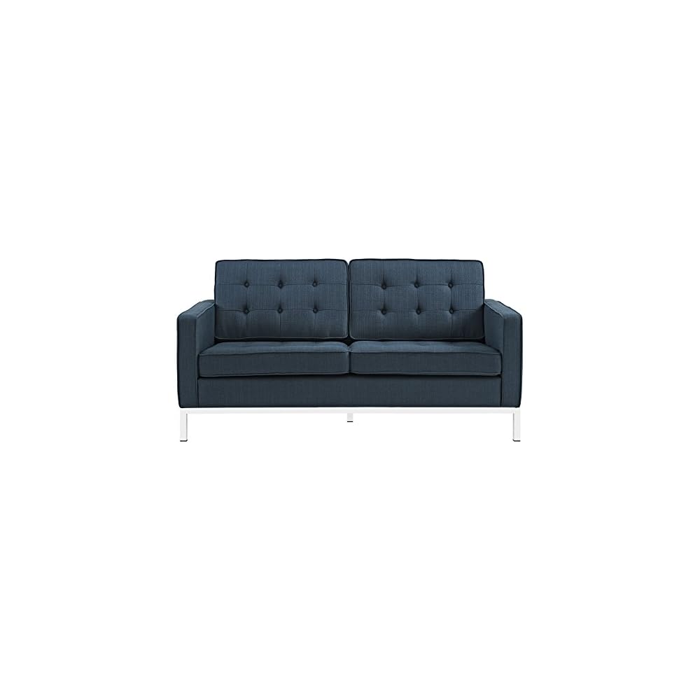 Modway Loft Upholstered Fabric Mid-Century Modern Loveseat In Azure