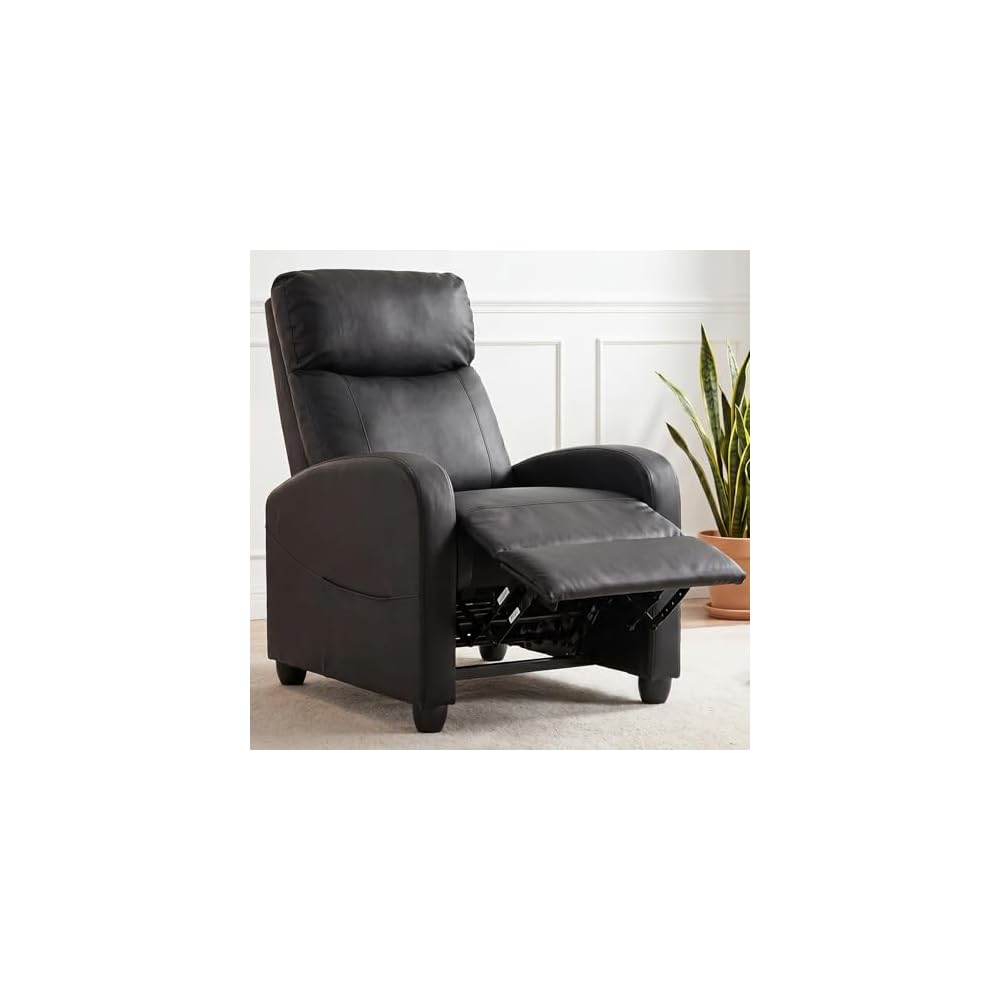 Recliner Chair, Recliner Sofa PU Leather for Adults, Recliners Home Theater Seating with Lumbar Support, Reclining Sofa Chair for Living Room, Black