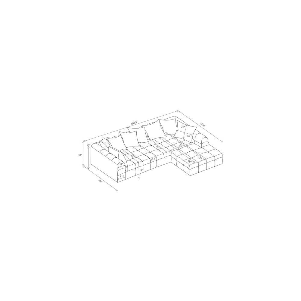 Coaster Amara Living Room Chenille L-Shaped Sectional, Ivory 551911-SETB