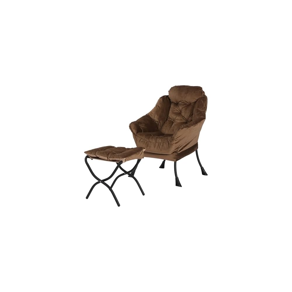 Kokel Lazy Chair with Folding Ottoman,Living Room Chairs, Accent Contemporary Lounge Chair, Single Steel Frame Leisure Sofa Chair with Armrests and A Side Pocket (Blue)