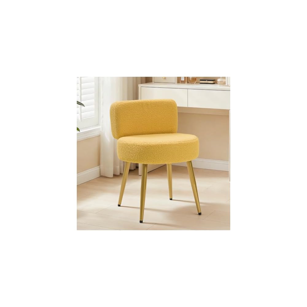 Warmiehomy Cute Vanity Chair with Back - Girls Fluffy Makeup Chair for Vanity - Small Cozy Desk Chair No Wheels for Bedroom Home Office Living Room (Green)
