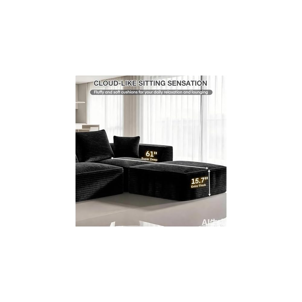 130" Modular Cloud Couch for Living Room, Black