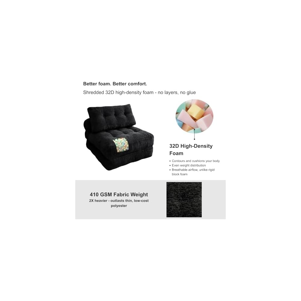 · REDEARTH · Boneless Folding Sofa Bed Floor Couch - No Assembly, Black