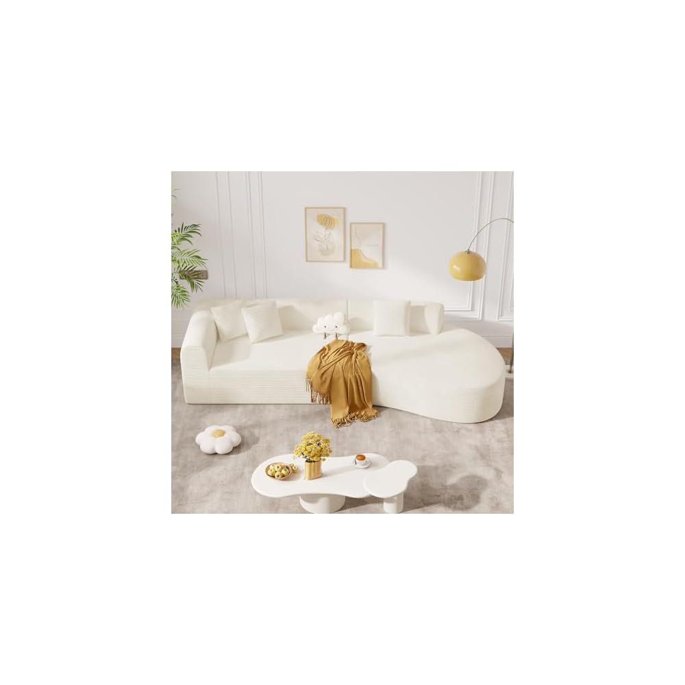 126" Oversized Modular Sectional Sofa, Modern Cloud Curved Couch with Deep Seat, Upholstered Corduroy Couches for Living Room, No Assembly Required, 1 PCS Off White