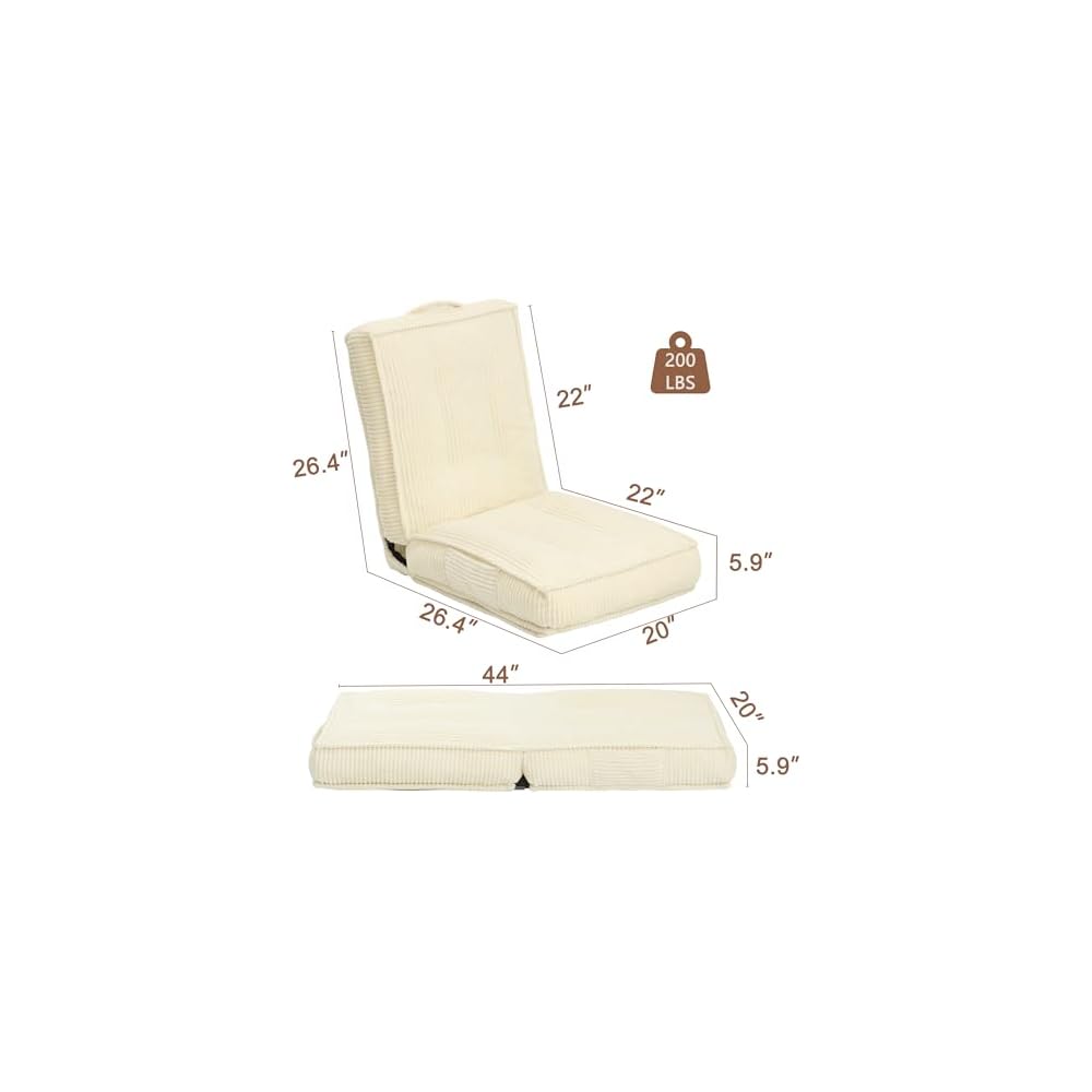 Adjustable Floor Chair with Back Support, 6-Position, Folding Japanese Meditation Tatami Chair, Comfy Gaming Chairs for Adults, Accent Sofa Reading Chairs, Living Room, Bedroom, Beige