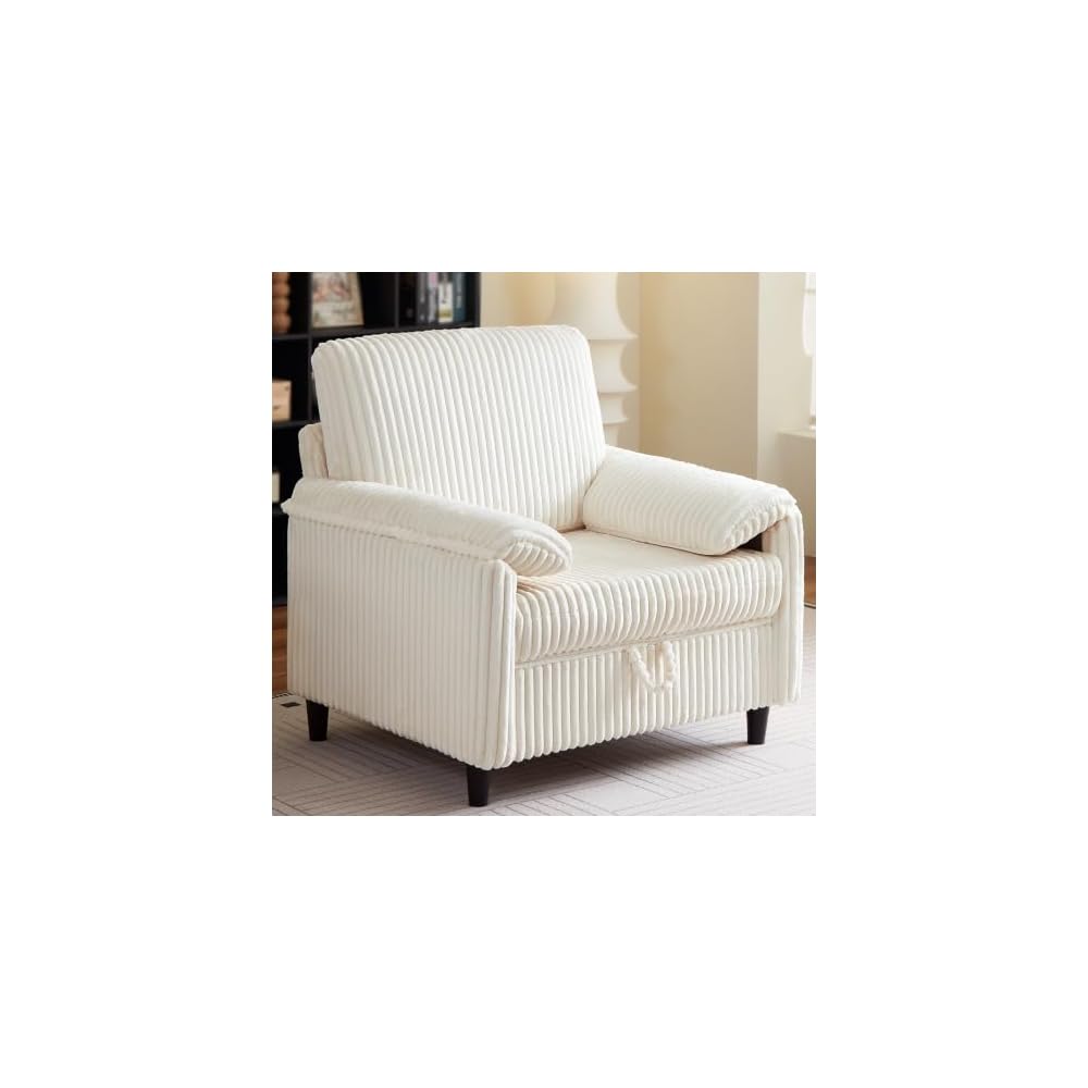 Modern Storage Accent Chair, Single Sofa Armchair with Storage, Cream